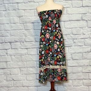 Traffic People Anthropologie Strapless Floral Print Dress EUC Small